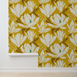 Magnolia-Grafik im Senfmuster Tapete
