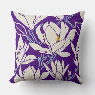 Magnolia-Grafik in violettem Muster Kissen