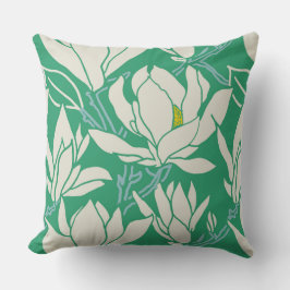 Magnolia graphic in green pattern kissen