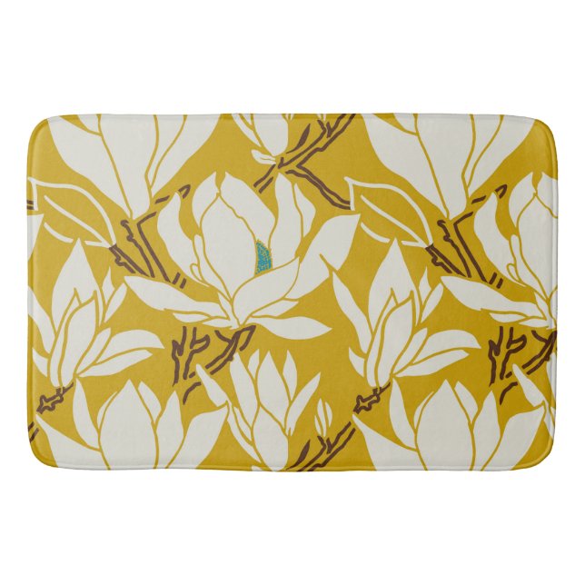 Magnolia graphic in mustard pattern badematte (Vorderseite)