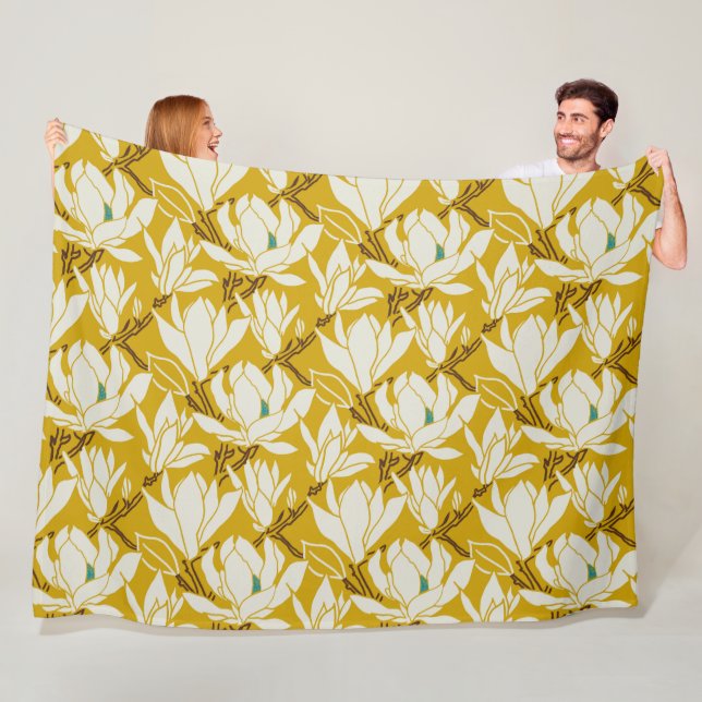 Magnolia graphic in mustard pattern fleecedecke (Beispiel)