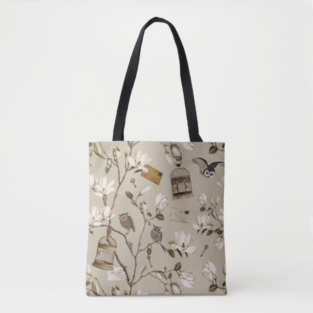 Magnolia Grove with Owls in Ecru Beige Tasche (Vorderseite)