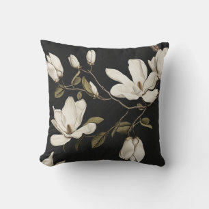Magnolia-Hain mit Eulen 04 Schwarz Weiß Olive Kissen
