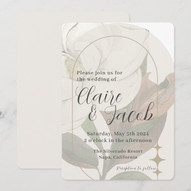 Magnolia Hochzeit Einladung (Vorne/Hinten)