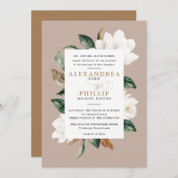 Magnolia Hochzeit Einladung | hellbraun
