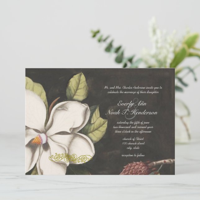 Magnolia Hochzeit Einladungen (Stehend Vorderseite)