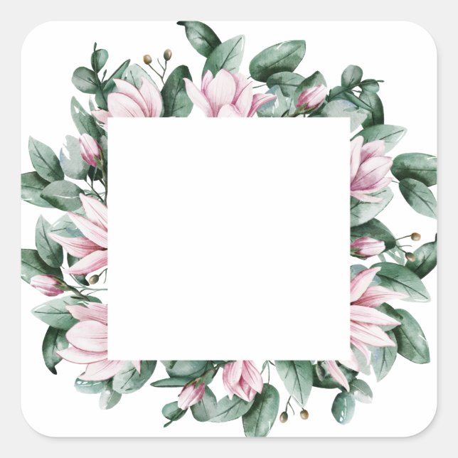 Magnolia Hochzeitsticker Verpackung transparent Quadratischer Aufkleber (Vorderseite)
