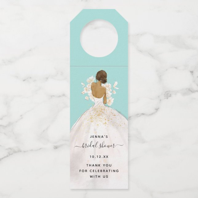 Magnolia Illustriert Bride Brautparty Flasche Ha Flaschenanhänger (Vorderseite)