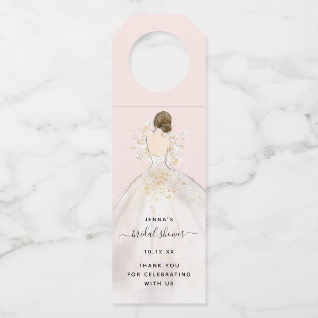 Magnolia Illustriert Bride Brautparty Flasche Ha Flaschenanhänger (Vorderseite)