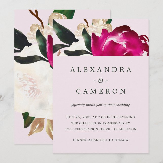 Magnolia in Rosa gestrichen | Hochzeit Einladung (Vorne/Hinten)