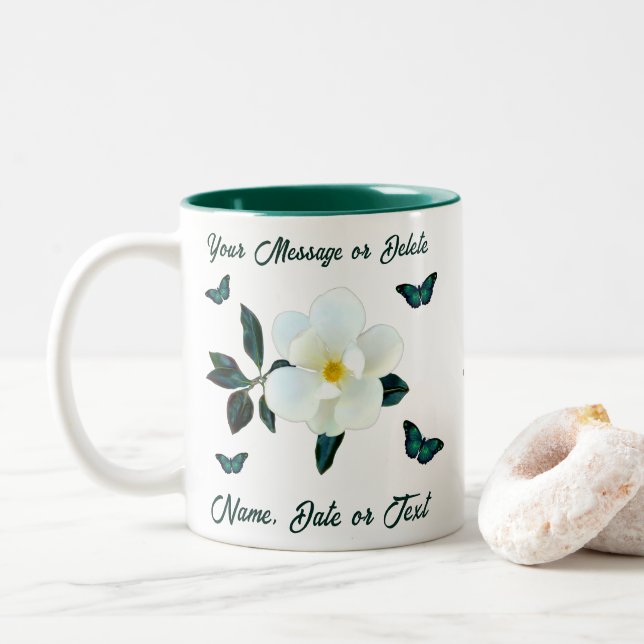 Magnolia-Kaffeepauschalen, Personalisiert oder Tra Zweifarbige Tasse (Mit Donut)