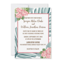Magnolia Lilies Bouquet Faire-part de mariage C