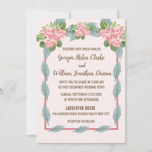 Magnolia Lilies Bouquet Wedding Einladung B