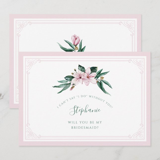 Magnolia Magnolia Rosa Blumenmädchen Einladung (Vorne/Hinten)