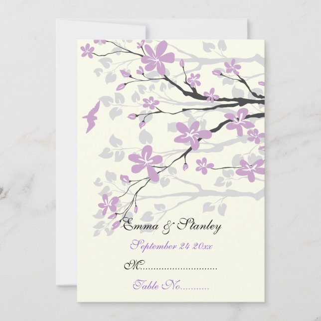 Magnolia mit violetten Blumen Hochzeitsfeier Platz Einladung (Vorderseite)
