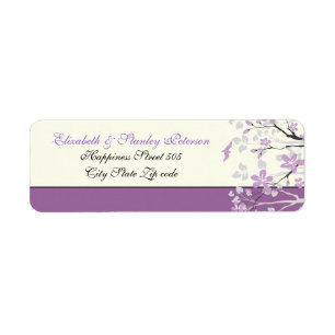 Magnolia mit violetten Blumen Hochzeitslabel