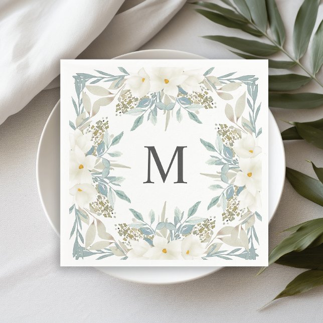 Magnolia Moderne Kalligraphie Monogram Wedding Serviette (Von Creator hochgeladen)