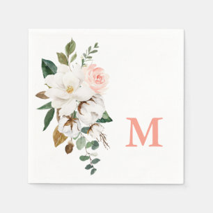Magnolia Monogram Brautparty Cocktail Napkins Serviette