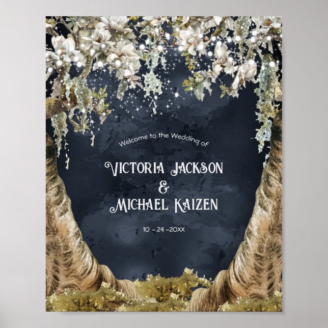 Magnolia & Moss Wedding Begrüßungszeichen Poster (Vorne)