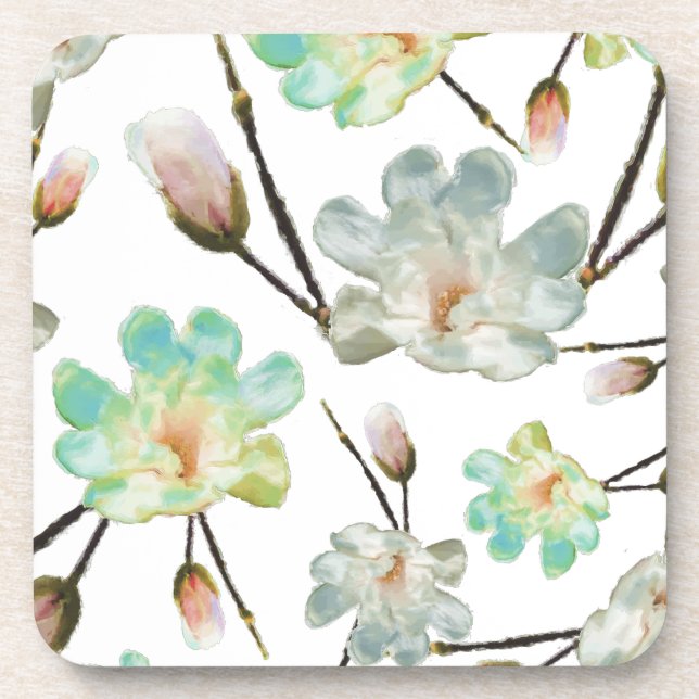 Magnolia-Pattern-Hard-Plastik-Untersetzer Getränkeuntersetzer (Vorderseite)