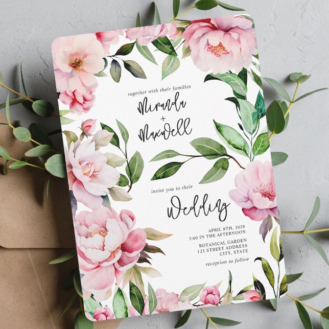 Magnolia Peony Pink Watercolor Blumenhochzeit Einladung (Von Creator hochgeladen)