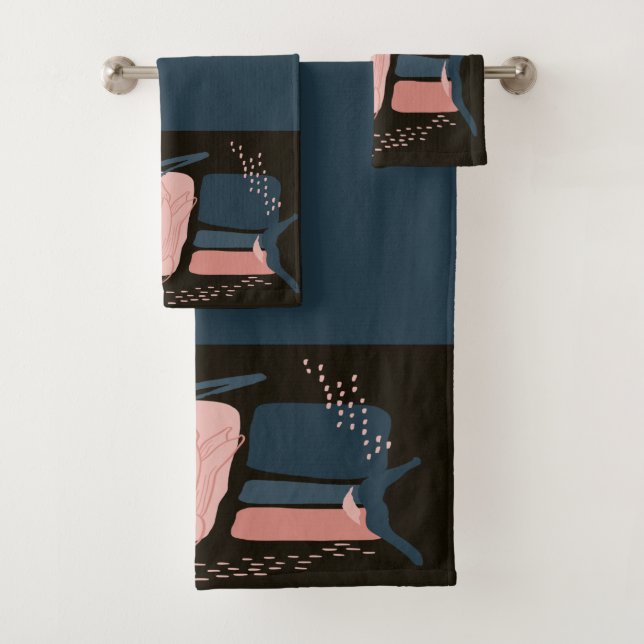 Magnolia Pink Bloom Minimal Abstrakt Badhandtuch Set (Insitu)