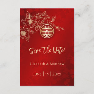 Magnolia Red Chinese Wedding Save the Date Card Begleitkarte