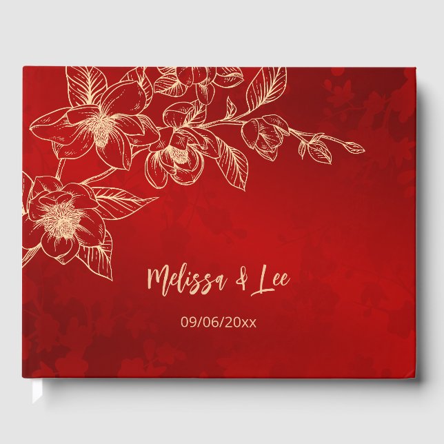 Magnolia Red Gold Weihnachtsfeier Gästebuch (Vorderseite)