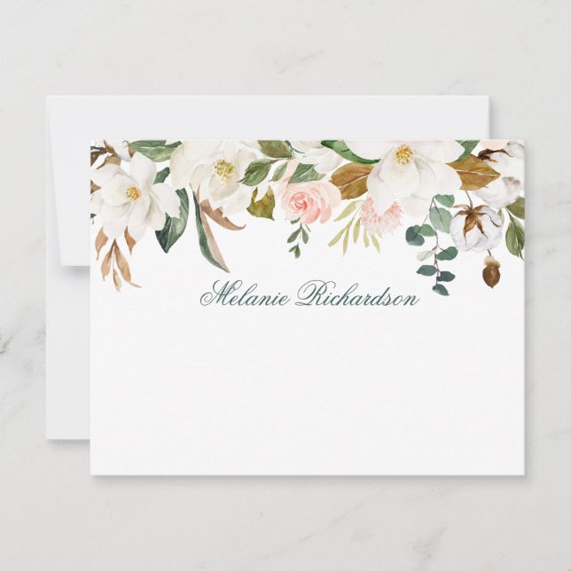 Magnolia Rose Personalisiertes Grün Mitteilungskarte (Vorderseite)