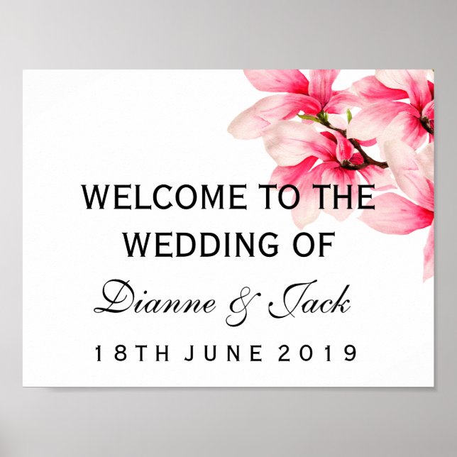 Magnolia rose romantique Mariage Affiche de bienve (Devant)