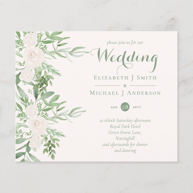 Magnolia Sage Green Floral Wedding lädt das Budget (Vorderseite)