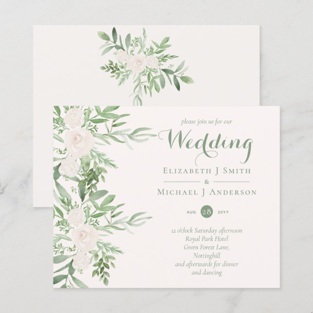 Magnolia Sage Green Floral Wedding lädt das Budget (Vorne/Hinten)