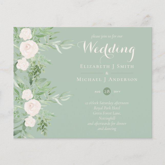Magnolia Sage Green Floral Wedding lädt das Budget Flyer (Vorne)