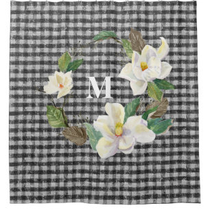 Magnolia Schwarzweiß-Weiß-Karo mit Monogramm Duschvorhang