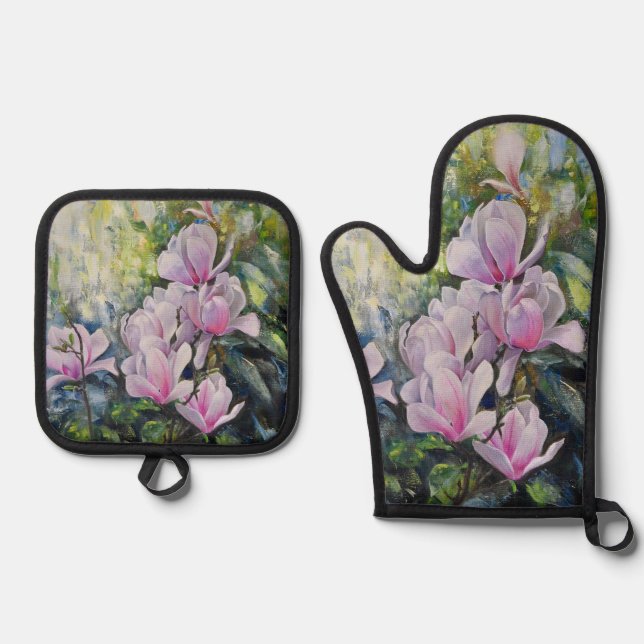 Magnolia Serenity - Florentiner Kunst - Lukian Ofenhandschuh & Topflappen-Set (Vorderseite)