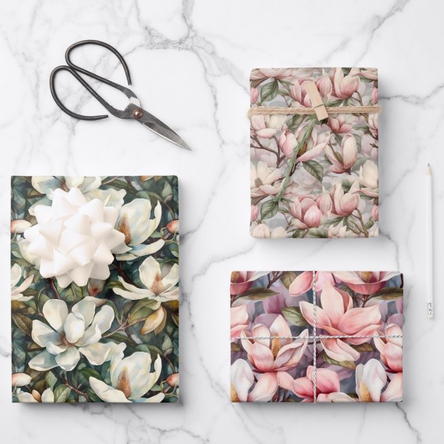 Magnolia-Set des Wrapping Paper Geschenkpapier Set (Vorderseite)