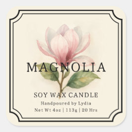 Magnolia Soy Wax Candle Business Label Quadratischer Aufkleber