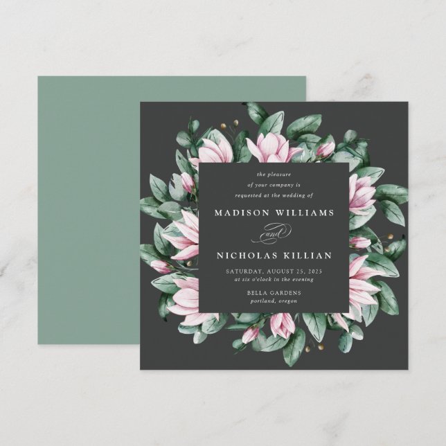 Magnolia und Eukalyptus | Square Wedding Einladung (Vorne/Hinten)