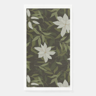 Magnolia und grüne Blätter auf schwarz Serviette