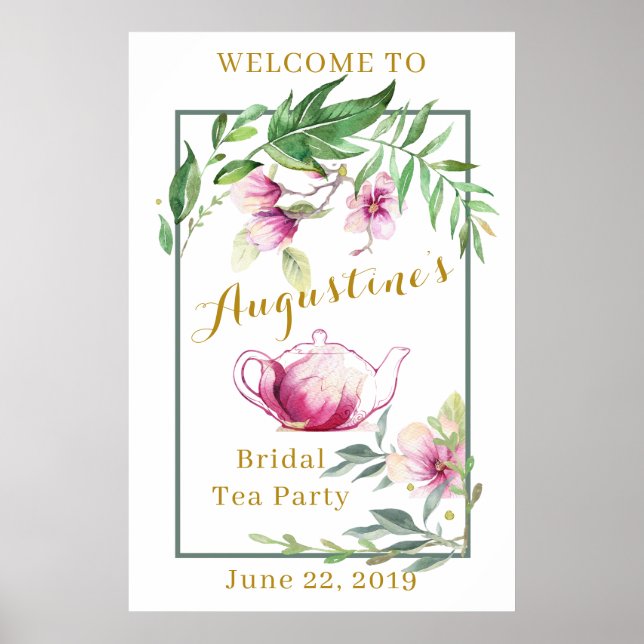 Magnolia und Grüne Bridal Tea Begrüßung Poster (Vorne)