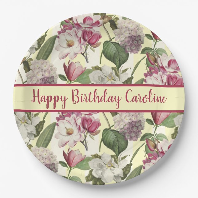 Magnolia und Hydrangea Blume Süd Pappteller (Vorderseite)