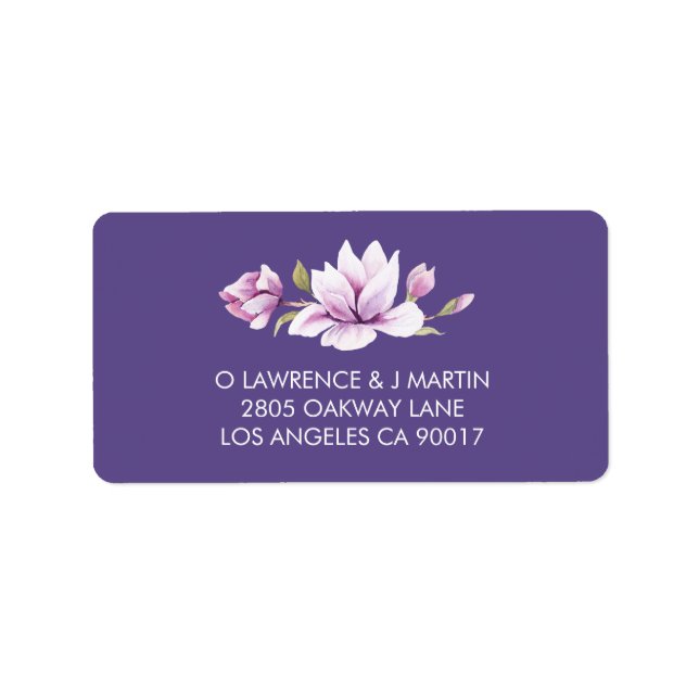 Magnolia Violet Floral Watercolor Adressaufkleber (Vorne)