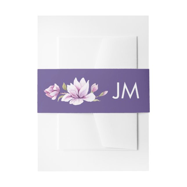 Magnolia Violet Monogram Floral Wedding Einladungsbanderole (Vorderseite Beispiel)