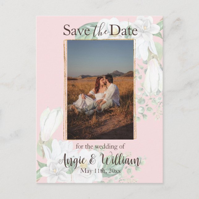 Magnolia Wasserfarbe Save the Date Foto Postkarte (Vorderseite)