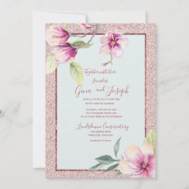 Magnolia Watercolor Crystal Pink Glitzer Einladung