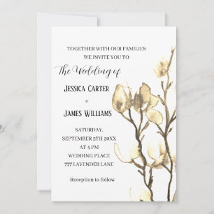 Magnolia Watercolor Rustic Cotton Wedding Einladung