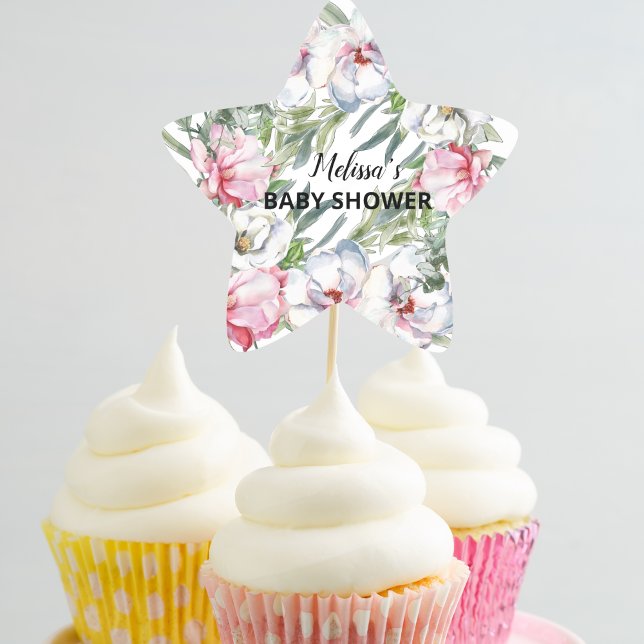 Magnolia Weiß Rosa Rosa Blumenkuchen Toppers Stern-Aufkleber (Von Creator hochgeladen)