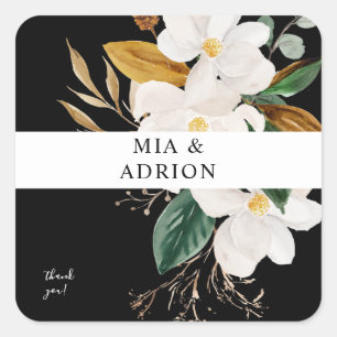 Magnolia White Floral Vielen Dank - LACK Quadratischer Aufkleber