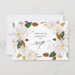 Magnolia White Floral w Meal RSVP Karte