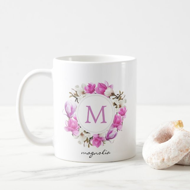 Magnolia Wreath Monogram Kaffeetasse (Mit Donut)